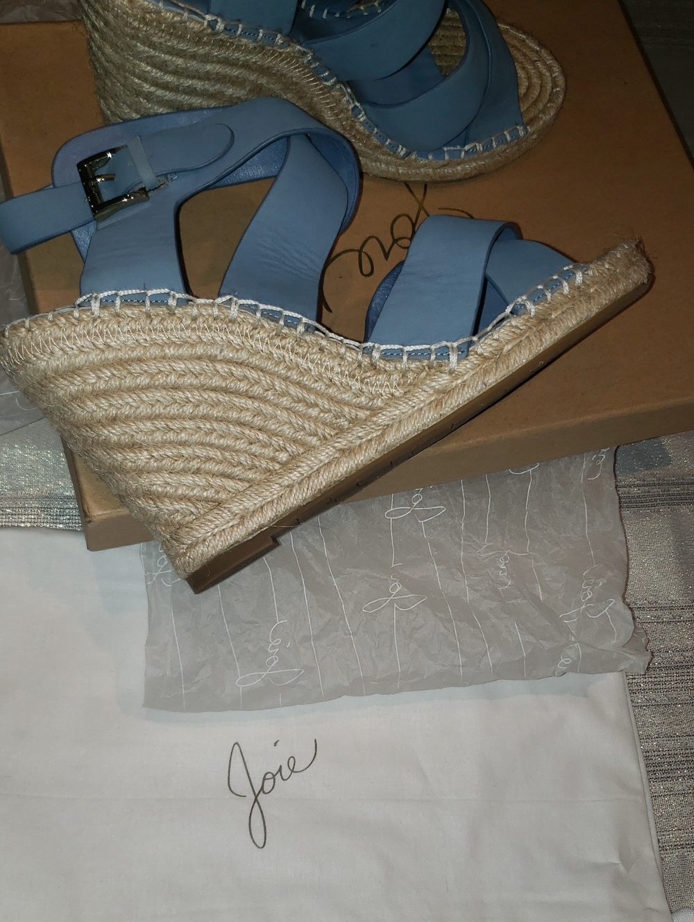 Joie New Wedge Espadrille Strappy Leather Sandal Blue Women's 40/10 - Picture 9 of 16